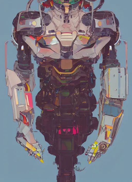 Image similar to colourful upper half portrait of army mecha robot - art by tenmyouya hisashi, hsiao - ron cheng & alphonse mucha, highly detailed, digital painting, illustration, smooth, sharp focus, intricate, symmetry, pinterest, behance, artstation