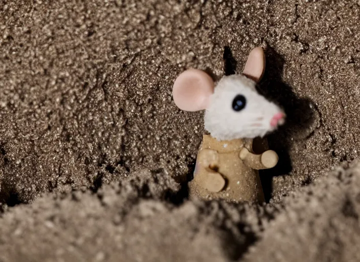 Image similar to dslr photo still of a mouse inside a sand castle, 8 k, 8 5 mm f 1. 4