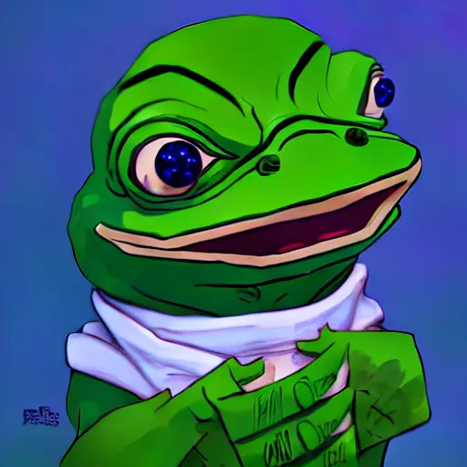 Image similar to super rich happy pepe, luxury, treasury, coins, money, hyper detalied, blue crystals, greg rutkowski, artstation