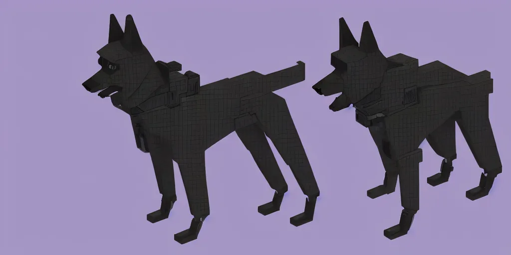 Image similar to Isometric render of a cyberpunk german Shepard made of robot parks, sleek design