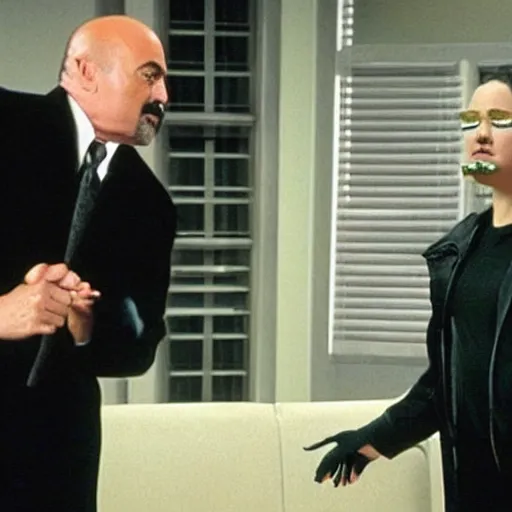 Image similar to film still of dr phil being in the movie the matrix