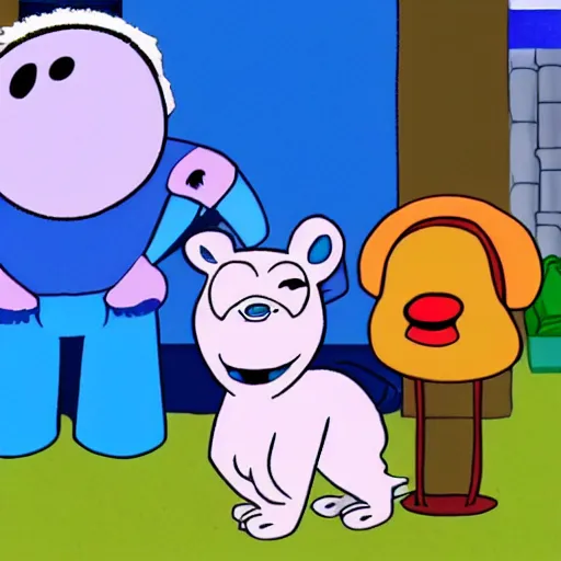 Image similar to screenshot of blue's clues with bloo from foster's home for imaginary friends