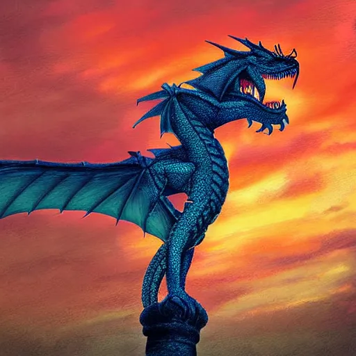 Image similar to dragon looking towards the sky at sunset, portrait, digital art, inspiring