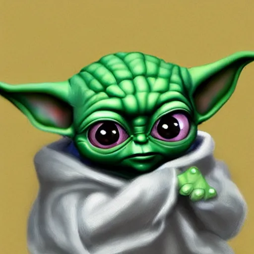 Image similar to Baby Yoda by Jeszika Le Vye, trending on artstation, hyperdetalied,