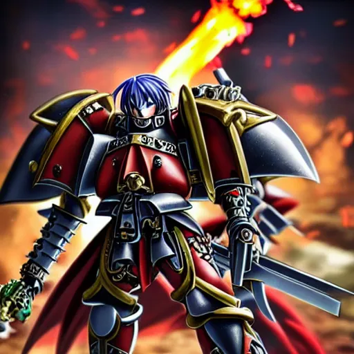 Image similar to anime warhammer 4 0 k, nendroroid, high quality photo, action pose