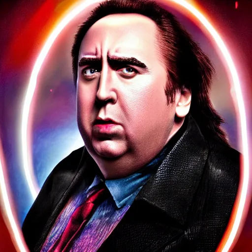 Prompt: a fat nic cage playing magneto, hd digital photography, mobie still
