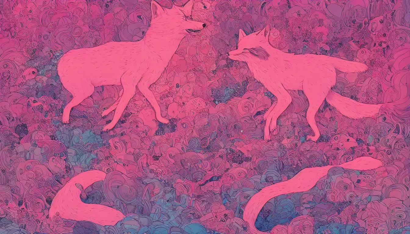 Image similar to pink fox by kilian eng, victo ngai, josan gonzalez