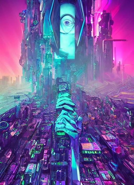 Image similar to silicon valley virtual reality 1 0 th anniversary, cyberpunk art by android jones, cyberpunk art by beeple!!!, synthwave, darksynth, quantum tracerwave, wireframes, trending on artstation