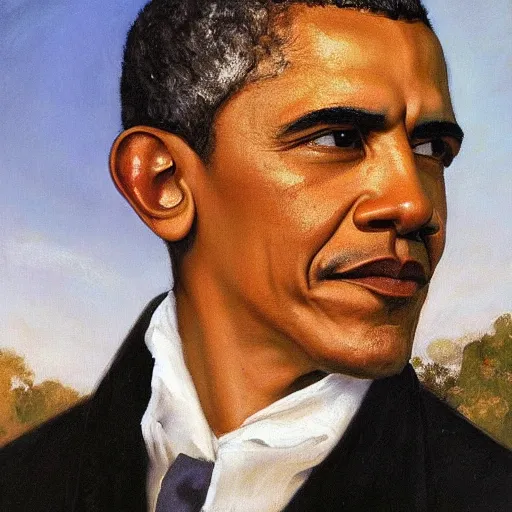 Image similar to head and shoulders portrait of Barack Obama by gustave courbet, award winning, detailed oil painting, amazing