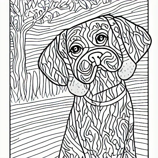 Prompt: Dog at the park, coloring book outline, line drawing