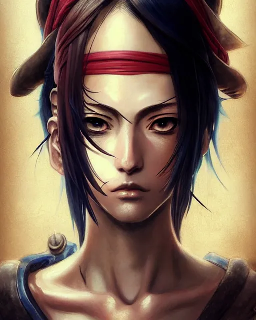 Image similar to portrait Anime Pirate on a ship Sharp fine face, pretty face, realistic shaded Perfect face, fine details. Anime. Antique Renaissance realistic shaded lighting by katsuhiro otomo ghost-in-the-shell, magali villeneuve, artgerm, rutkowski Jeremy Lipkin and Giuseppe Dangelico Pino and Michael Garmash and Rob Rey