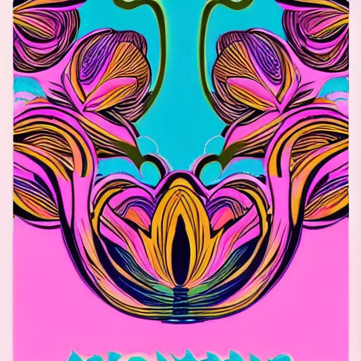 Image similar to psychedelic, flower child, 7 0 s, graphic design poster, bold, organic, pink