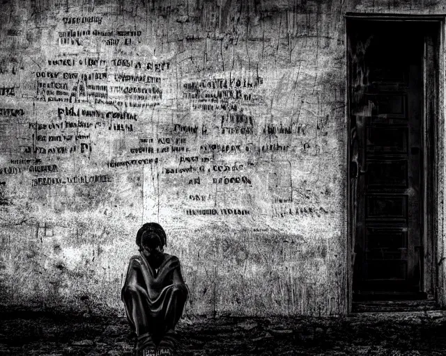 Prompt: praying for hope, black and white photograph, atmospheric, anatomy, despair, highly detailed, hdr, smooth, sharp focus, by ron haviv and vivia maier