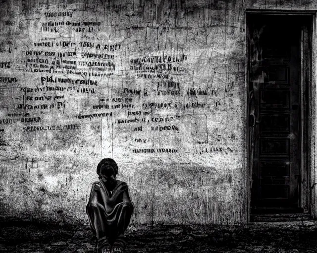 Image similar to praying for hope, black and white photograph, atmospheric, anatomy, despair, highly detailed, hdr, smooth, sharp focus, by ron haviv and vivia maier