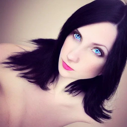 Image similar to beautiful dark haired woman with pale skin and blue eyes