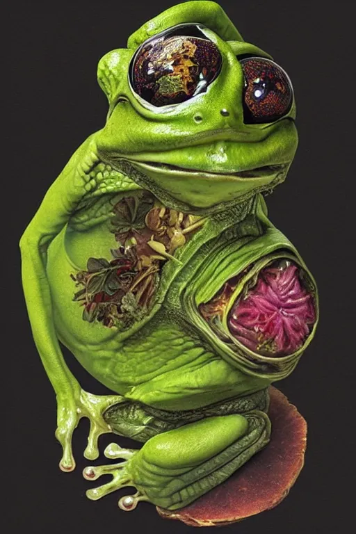 Image similar to Alien Frog in style of Guiseppe Arcimboldo