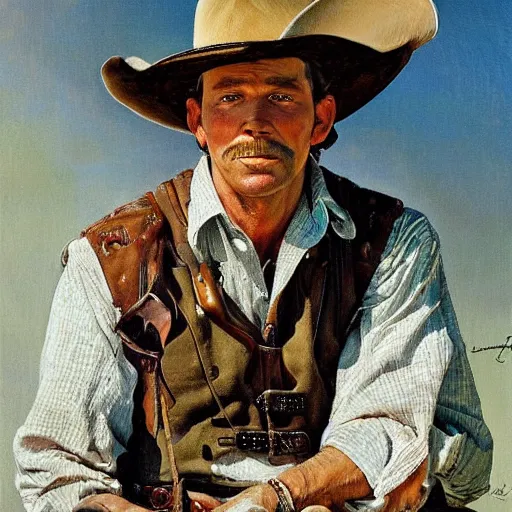 Image similar to a man, cowboy hat, portrait, cowboy movie character, wild west, fantasy, highly detailed, oil painting, illustration, art by Charles E. Chambers, J. C. Leyendecker and norman rockwell