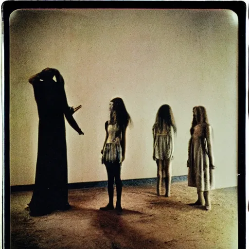 Image similar to photograph of occult ritual in government facility, annie liebovitz, fritz lang, and beksinski, cursed polaroid, color 3 5 mm