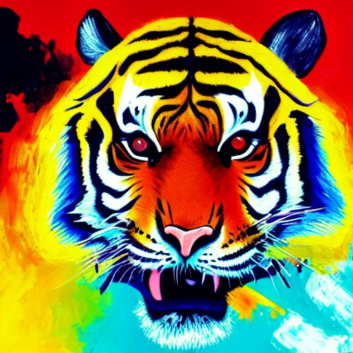 Prompt: painting of a tiger, hotline miami style