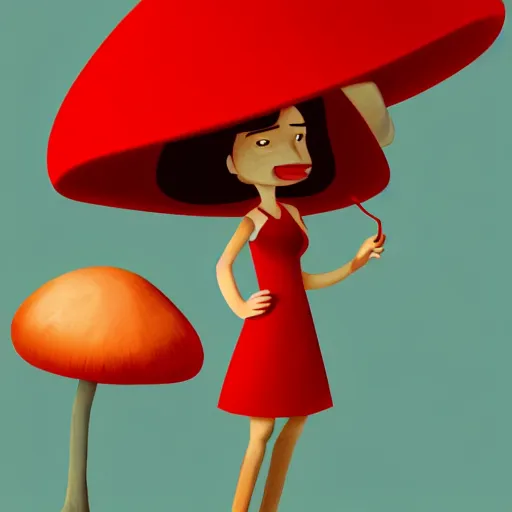 Image similar to goro fujita ilustration brunette girl in red dress picking mushrooms in the forest, painting by goro fujita, sharp focus, highly detailed, artstation