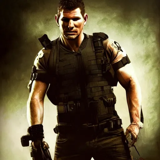 Image similar to David Boreanaz as chris redfield, artstation hall of fame gallery, editors choice, #1 digital painting of all time, most beautiful image ever created, emotionally evocative, greatest art ever made, lifetime achievement magnum opus masterpiece, the most amazing breathtaking image with the deepest message ever painted, a thing of beauty beyond imagination or words, 4k, highly detailed, cinematic lighting