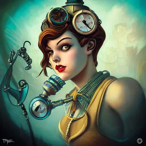 Prompt: lofi underwater bioshock steampunk portrait, Pixar style, by Tristan Eaton Stanley Artgerm and Tom Bagshaw.