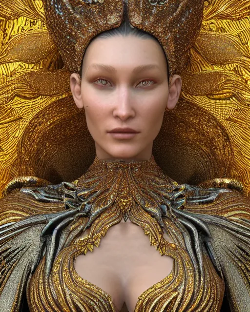 Image similar to a highly detailed metahuman 4 k close up render of an alien goddess bella hadid monument naga siren in iris van herpen dress schiaparelli in diamonds crystals swarovski and jewelry iridescent in style of alphonse mucha gustav klimt trending on artstation made in unreal engine 4