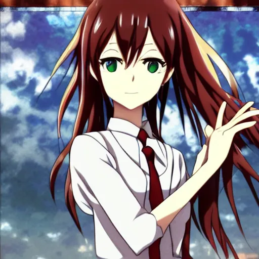 Image similar to Anime key visual of Kurisu from Steins;Gate, abstract clockwork background ,official media