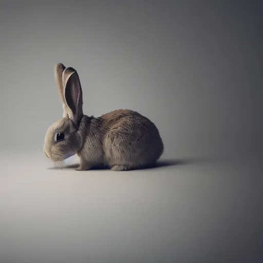 Image similar to bunny with long beard in dark, dusty attic. octane, photography, 8 k