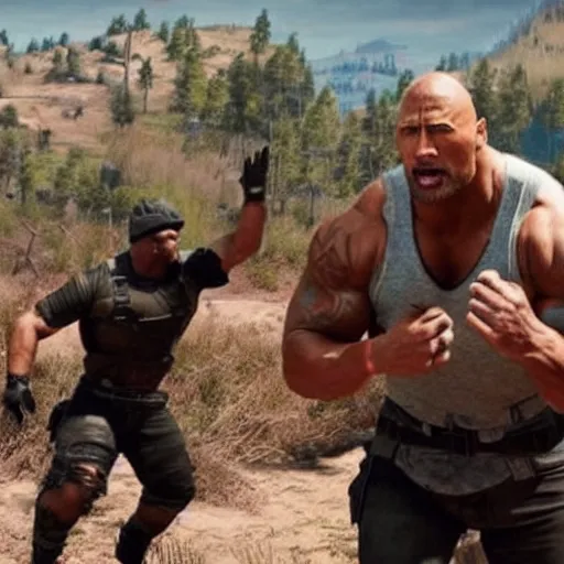 Image similar to Dwayne Johnson wins PUBG. Dance screenshot.