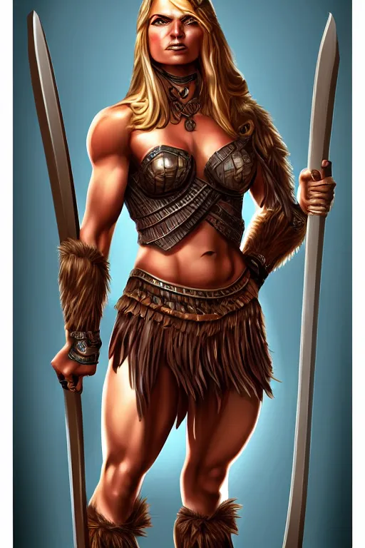 Prompt: full body portrait, thin muscular viking amazon warrior woman, 6 pack ab, symmetrical beautiful face, relaxed pose. fantasy illustration