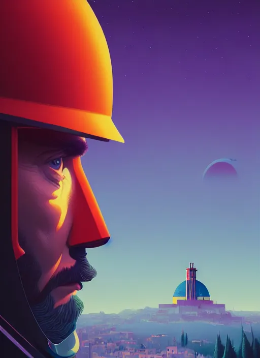 Prompt: retrofuturistic portrait of jarde leto, gradient space graphics in background, close up, quint buchholz, wlop, dan mumford, artgerm, liam brazier, peter mohrbacher, raw, featured on artstation, octane render, cinematic, elegant, intricate, 8 k