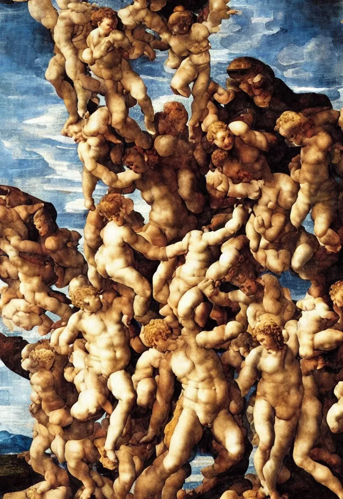 Prompt: Stairway to heaven by Michelangelo, oil painting, masterpiece