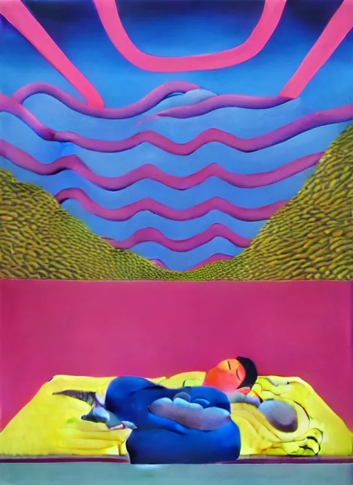 Image similar to a men is sleeping in a park love by shusei nagaoka, kaws, david rudnick, airbrush on canvas, pastell colours, cell shaded, 8 k