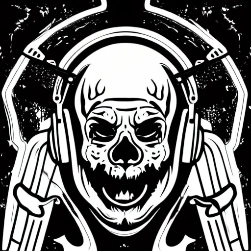 Image similar to svg vector sticker of, demon painting, rocking out, wearing headphones, huge speakers, dancing, rave, DJ, spinning records, digital art, amazing composition, rule-of-thirds, award-winning, trending on artstation, featured on deviantart