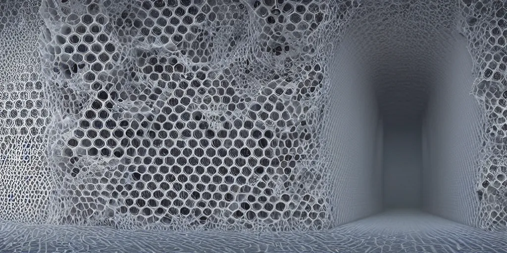 Image similar to real white honeycomb organic building, film still from the movie directed by denis villeneuve aesthetic with art direction by zdzisław beksinski, telephoto lens, shallow depth of field