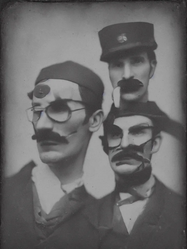 Image similar to Waluigi civil war era photograph, tintype photo, daguerreotype, ultra realistic, 8k, journalistic photography, black and white