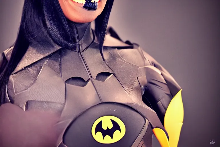 Image similar to mitchelle obama as batman, cosplay, portrait, sharp focus, vivid detail.