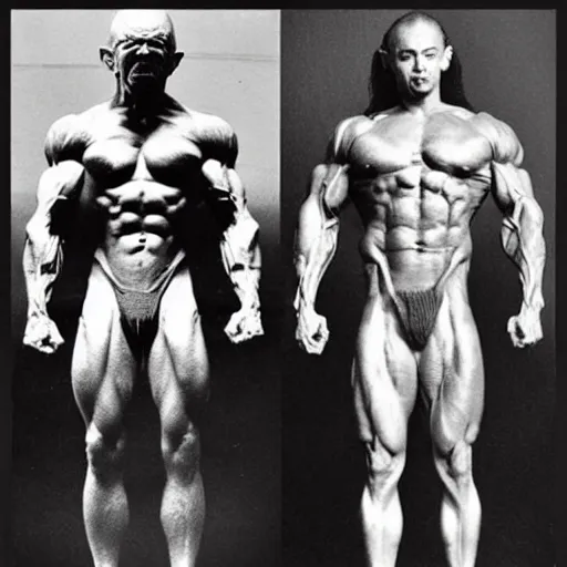 Prompt: yoda's before and after bodybuilding phots, highly detailed