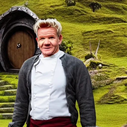 Prompt: gordon ramsay as hobbit in the shire