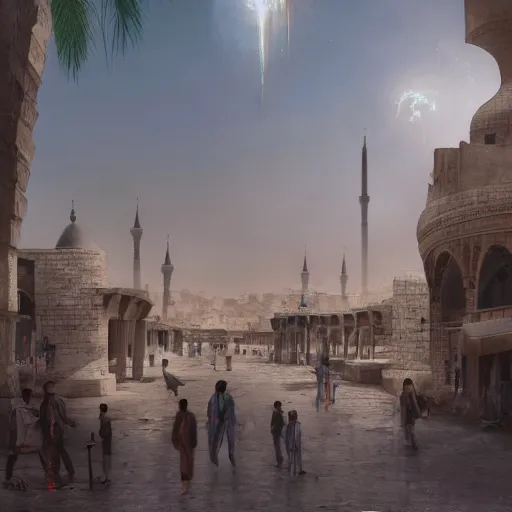 Image similar to ancient baghdad, matte painting by Felix Kelly, trending on ArtStation, lighting study