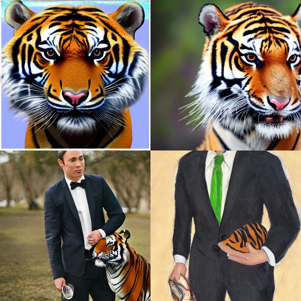 Prompt: a tiger in a suit