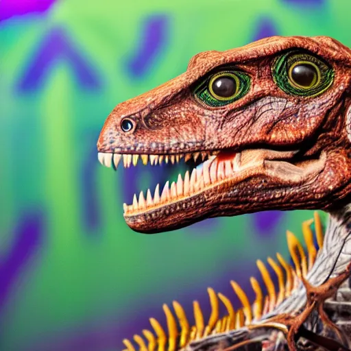 Prompt: professional photo of a velociraptor at a rave