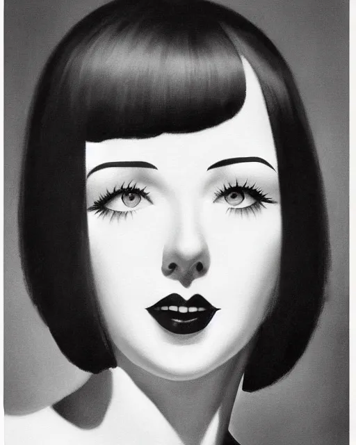 Prompt: colleen moore 3 3 years old, bob haircut, portrait painted by stanley artgerm, casting long shadows