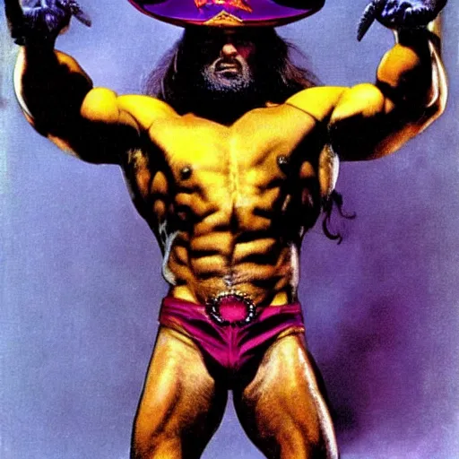 Image similar to macho man randy savage as wolverine, epic portrait by frank frazetta