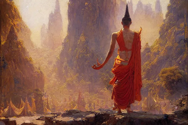 Image similar to buddhism, painting by gaston bussiere, greg rutkowski, jean giraud