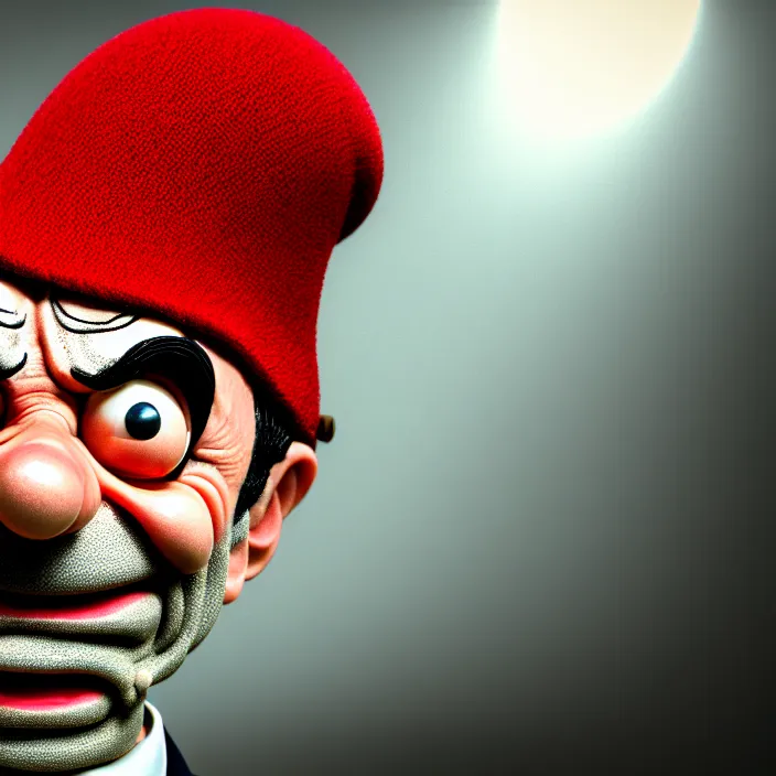 Image similar to high quality photoshoot of mr. bean in the role of waldo from where's waldo, surreal, light shining through, hyper - realistic, highly detailed, sharp focus, smooth, intricate, octane render