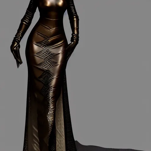 Prompt: curvy feminine hot goth cutie with sublime modest elegant patterned bronze-black snakeskin leather neck-high gown, cgsociety, photorealistic, comfy ambience, idealistic, 16k, smooth, sharp focus, trending on ArtStation, volumetric lighting, fully clothed, worksafe