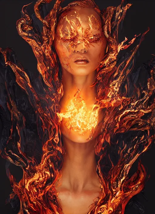 Image similar to sculpture made of flame, portrait, female, future, torch, fire, harper's bazaar, vogue, fashion magazine, intricate, concept art, close up, ornate, luxury, elite, elegant, trending on artstation, by ruan jia, by Kenneth Willardt, by ross tran, by WLOP, by Andrei Riabovitchev,