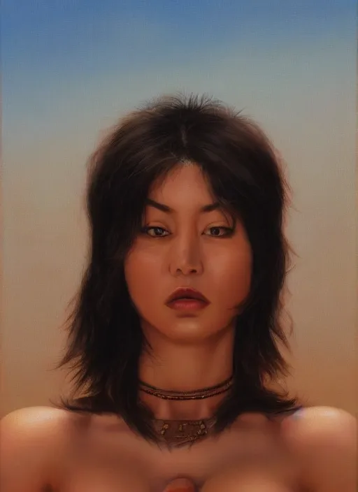 Prompt: irina hakamada in mexico, portrait by greg hildebrandt, studio lighting, muted colors, by terry richardson, by frank frazetta, extreme detail, reflections, trending on artstation, 8 k